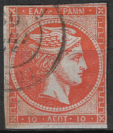 GREECE 1875-80 Large Hermes Head On Cream Paper 10 L Orange Vl. 64 / H 50 B - Used Stamps