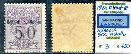 SAN MARINO 1924 Segnatasse Per Vaglia  50 C Violetto Sassone 3 MNH € 750 - Timbres-taxe