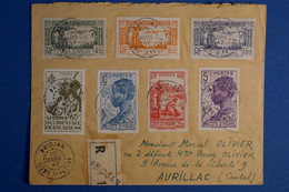 P10 COTE D IVOIRE TRES  BELLE LETTRE RECOM.1947 PAR AVION ABIDJAN POUR AURILLAC FRANCE+ T.P VERSO + AFFRANCH. PLAISANT - Covers & Documents