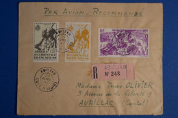 P10 COTE D IVOIRE TRES BELLE LETTRE RECOM.1947 PAR AVION ABIDJAN POUR AURILLAC FRANCE + AFFRANCH. PLAISANT - Covers & Documents