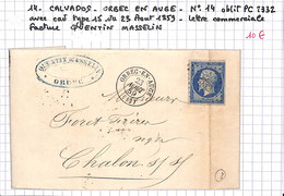 14 - Calvados - ORBEC EN AUGE - N°14 Obli PC2332 -Lettre Commerciale QUENTIN /MASSELIN (14-6  ) - Andere & Zonder Classificatie