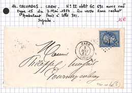 14 - Calvados - CAEN  - N°22 Obli GC 691 Avec Cad Type 15 Du 3 Mai 1864 - Au Verso Rare Cachet Ambulant L (14-13 ) - Andere & Zonder Classificatie