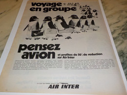 ANCIENNE PUBLICITE  VOYAGE EN GROUPE  AIR INTER 1970 - Publicités