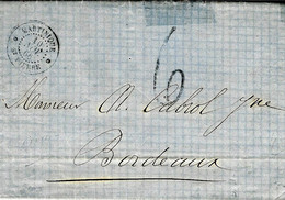 1866-lettre En Port Du De * St PIERRE*  Martinique - Taxe 6 D. Tampon Pour Bordeaux -au Dos Cad Mar. Ligne N°3 - Lettres & Documents