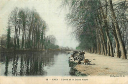 Caen * L'orne Et Le Grand Cours * Laveuses * Chemin * Cpa Toilée Colorisée - Caen