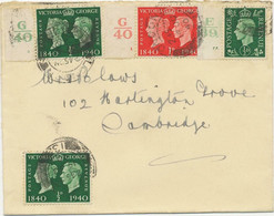 GB 1940 George VI 1/2 D + 100 Years Stamps 1/2 D And 1 D THREE CONTROLS On Cover - Abarten & Kuriositäten
