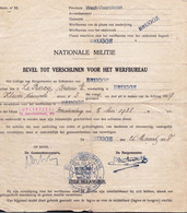 ARMEE BELGE - LICHTING 1939 - BEVEL Aan LE BACQ TOT VERSCHIJNEN VOOR WERFBUREAU NATIONALE MILITIE TE BRUGGE - Documents Historiques