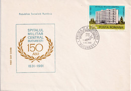 A2938 - Central Military Hospital From Bucharest , Bucuresti 1981 Republica Socialista Romania  FDC - Primeros Auxilios