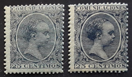 ESPANA ESPAGNE SPAIN 1889 , Alfonso XIII, 2 Nuances  Yvert No 204 , 25 C Bleu Sur Bleu / Bleu Foncé   Neufs ** MNH TTB - Nuevos