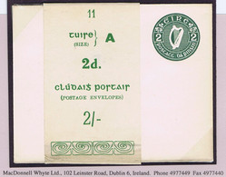 Ireland 1925 Envelope 2d Green Sharp Flap Commercial Size Unused With Original Wrapper Band 11 X 2d For 2/- - Postwaardestukken