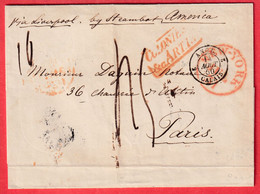 ETATS UNIS NEW YORK 1850 TAXE 45 VOIE ANGLAISE VIA LIVERPOOL STEAMER AMERICA 1850 POUR PARIS - …-1845 Prefilatelia