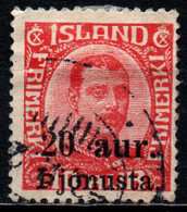 ISLANDA - 1922 - SCRITTA "PJONUSTU" - SOVRASTAMPATO - VALORE DA 20a SU 10a - USATO - Servizio