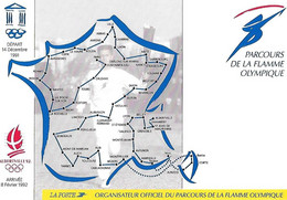 Parcours FLAMME OLYMPIQUE Albertville 92 - Carte De France - Départ 14 Décembre 1991 - Arrivée 8 Février 1992 - La Poste - Manifestations