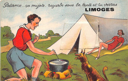 87-LIMOGES-CARTE A SYSTEME DEPLIANTE-PATIENCE... CA MIJOTE REGARDE SOUS LA TENTE ET TU VERRAS LIMOGES - Limoges