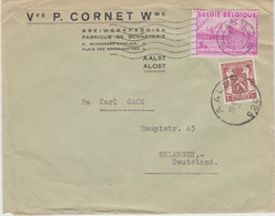 Belgium-1948 Postage Paid 4 Fr On Vve P. Cornet Wwe Hosiery Manufacturer Of Alost Letter Cover To Germany - Storia Postale