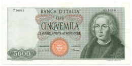 5000 LIRE CRISTOFORO COLOMBO I TIPO MEDUSA CARTA BIANCA 04/01/1968 BB/SPL - Andere & Zonder Classificatie