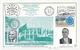 Carton Affr. 0,45 - 25eme Anniversaire C.E. - OMEC Idem - A La Mémoire De Georges Pompidou - Lettres & Documents