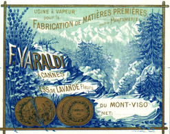 2 Etiquettes 1 Carte,Parfumerie F. Varaldi à Cannes Essence De Lavande Fleurs Alpes-Maritimes  Lithographie APPEL 1868 - Etiquettes