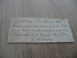 Carte De Visite XVIII ème En L'état Comte De Firmin Péviés Lieutenant Conseiller D'Epée De Chambellan Et Roi Frédéric - Cartes De Visite