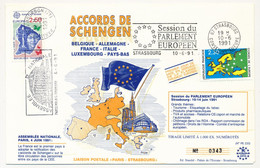 Env Affr 2,30 C.E OMEc Strasbourg, Session Du Parlement Eur + 2,50 Europa OMEC Assemblée Nationale - Juin 1991 SCHENGEN - Brieven & Documenten