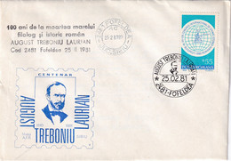 A2978 -  August Treboniu Laurian, Istoric Roman, Posta Romana, Fofeldea Jud.Sibiu 1981 Romania - Briefe U. Dokumente