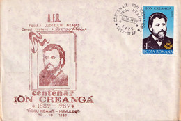 A3016 - Centenar Ion Creanga, Scriitor Roman, Targu Neamt 1989 Republica Socialista Romania Posta Romana - Lettres & Documents