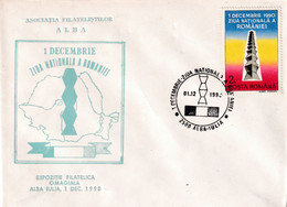 A3033 -  1 Decembrie Ziua Nationala A Romaniei, Expozitia Filatelica, Alba Iulia 1990 Romania Posta Romana - Cartas & Documentos