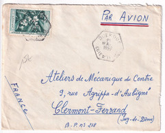 AOF - COTE D'IVOIRE - 1957 - CACHET HEXAGONAL ! ENVELOPPE De DUEKOUE => CLERMONT-FERRAND - Lettres & Documents