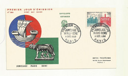 FDC JUMELAGE PARIS/ROME   11/10/1958  COTE  7 EUROS. - 1950-1959