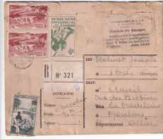 AOF - SENEGAL - 1948 - CARTE COLIS 2Kg CHOCOLAT RECOMMANDEE De THIES Avec DOUANE => MOULINS - Cartas & Documentos
