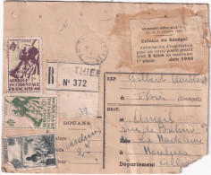 AOF - SENEGAL - 1948 - CARTE COLIS 2Kg CHOCOLAT RECOMMANDEE De THIES Avec DOUANE => MOULINS - Cartas & Documentos