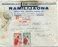 MADAGASCAR LETTRE RECOMMANDEE PAR AVION DEPART TANANARIVE 28 OCT 35 PL. LABORDE POUR LA FRANCE - Autres & Non Classés