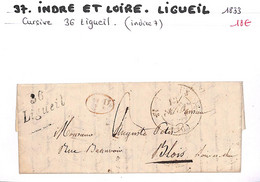37- Indre Et Loire -(36)- LIGUEIL -cursive -marque P36P- Ind 11 - (Voir Descriptif De La Vente Avec Photo Du Scan)  - - 1801-1848: Precursori XIX