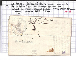 38- Isère -(37)-Déboursé DeVienne -marque Postale De PONT DE VAUX - (Voir Descriptif De La Vente Avec Photo Du Scan)  - - 1801-1848: Vorläufer XIX