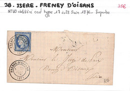 38- Isère -(37)- LE FRENAY D'OISANS -N°60 Obl Cad Type 17 - (Voir Descriptif De La Vente Avec Photo Du Scan)  - - 1849-1876: Periodo Clásico