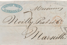 1860 ITALIE Cachet Entrée " SARD MARSEILLE 18/12/60 SUR LETTRE DE GENOVA GENES  - TAXE 7 DECIMES PORT DÛ - Entry Postmarks