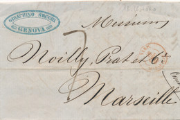 1860 ITALIE Cachet Entrée " SARD MARSEILLE 18/12/60 SUR LETTRE DE GENOVA GENES  - TAXE 7 DECIMES PORT DÛ - Marques D'entrées