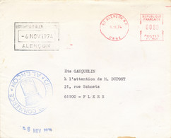 Cachet CHAMBRE COMMERCE ALENÇON ORNE 6 NOV 1974   GREVE - EMA T - 1340 80c 5/11/74 LETTRE > FLERS - Documentos