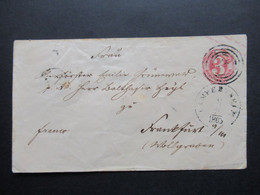 AD Thurn Und Taxis GA Umschlag Nummernstempel Und K1 Lampertheim 8.9.1865 Nach Frankfurt Am Main Franco - Storia Postale