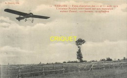Cpa 21 Saulieu, Fêtes D'Aviation 1912, L'aviateur Poulain Atterrissant, Monoplan Moteur Ozzani, Carte Pas Courante - Saulieu