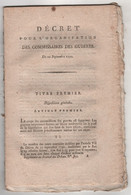 REVOLUTION FRANCAISE - DECRET POUR L'ORGANISATION DES COMMISSAIRES DES GUERRES DU 20 SEPTEMBRE 1791 - Décrets & Lois