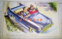 Argentina Ilustrated Postcard Cromocart Couple In Car Woman With Belt In Mouth Humor - Humor