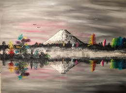 Toile Peinture Acrylique Originale "Plénitude Joyeuse" Signée. Mont Fuji, Japon. Originale - Acryl