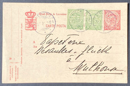 Luxembourg Entier Carte 10c Rouge + Complément Paire Du N°92 5c Vert De Wecker (-de 150 âmes En 1921) Pour Mulhouse - Stamped Stationery