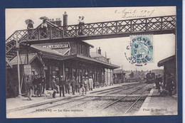 CPA [80] Somme > Peronne Gare Train Chemin De Fer Station Circulé - Peronne