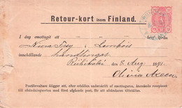 FINLAND - RETOUR-KORT 1891 Mi #RS7 /QE75 - Entiers Postaux