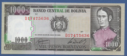 BOLIVIA - P.167a(3) – 1.000 Pesos Bolivianos 1982  UNC Prefix D - Printer Thomas De La Rue, London - Bolivie