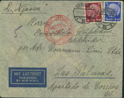 1936, Luftpostbrief Ab HAMBURG, An Ein Crewmitglied Der "Njassa" (Woermann-Linie) In Las Palmas. - Covers