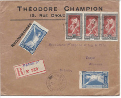 FRANCE OLYMPIADE PARIS 1924, 3 X 30 Cent + 2 X 50 Cent., Lettre Recommandée 16.6.1924 Paris Pour La Suisse - Lettres & Documents