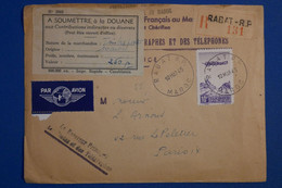 P20 MAROC BELLE LETTRE 1945  PAR AVION  POUR PARIS FRANCE+ SOUMETTRE AUX DOUANES + AFFRANCH PLAISANT - Storia Postale